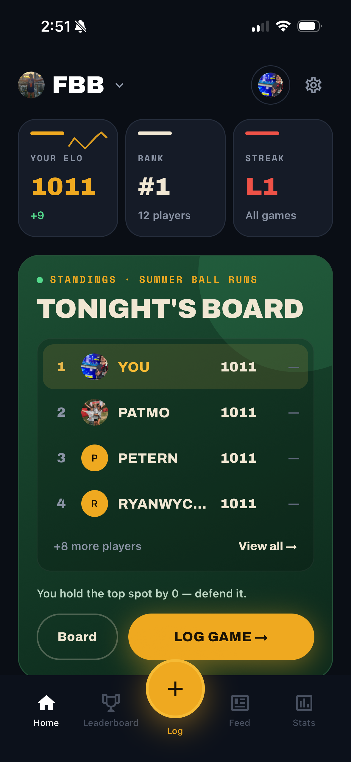 BeerLo tonight's board standings screen