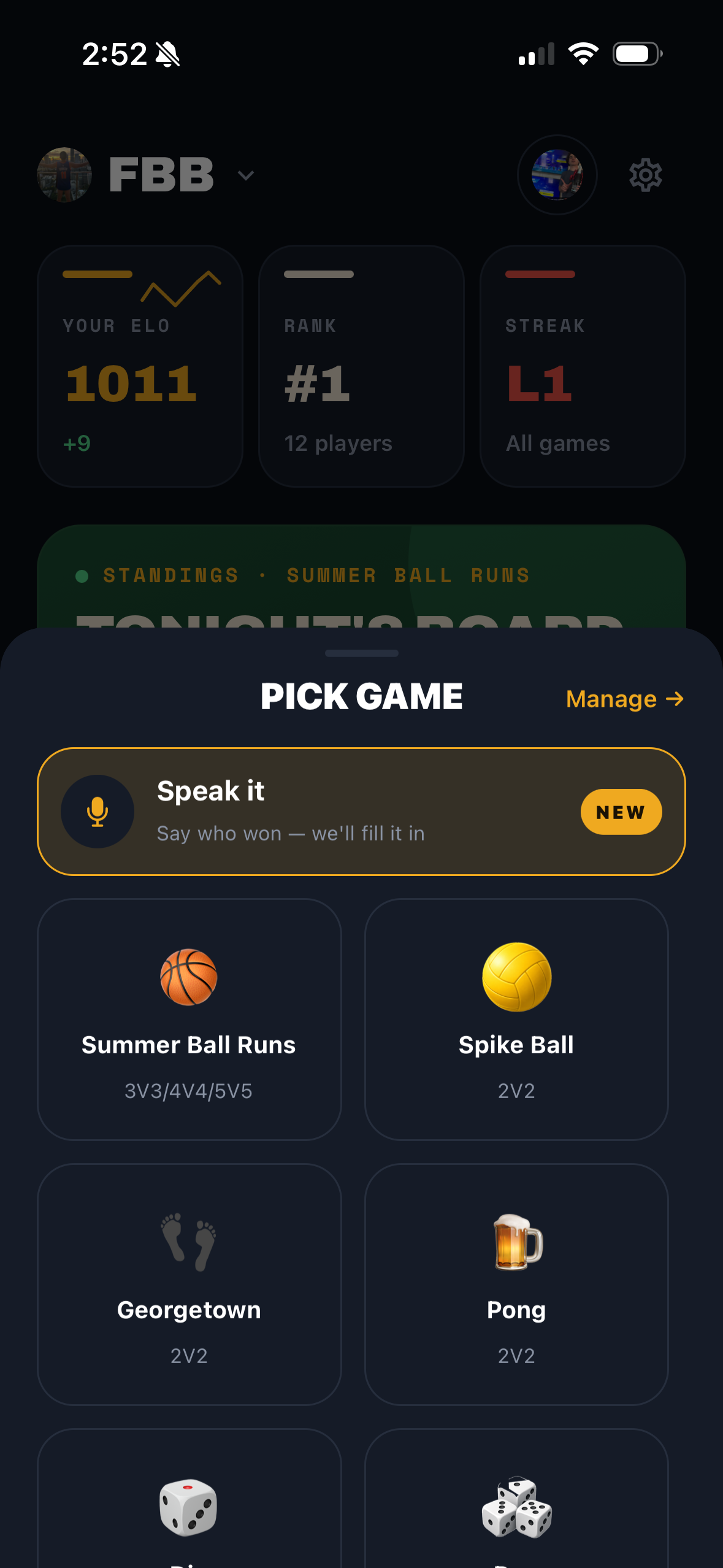 BeerLo pick a game to log screen